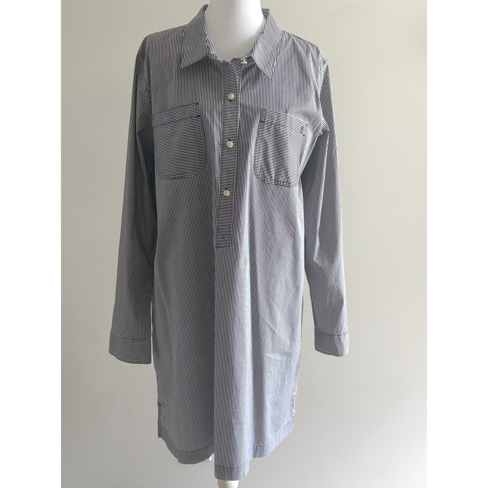 Spartina Navy White Striped Shirt Dress Long Sleeve Pockets Mini‎